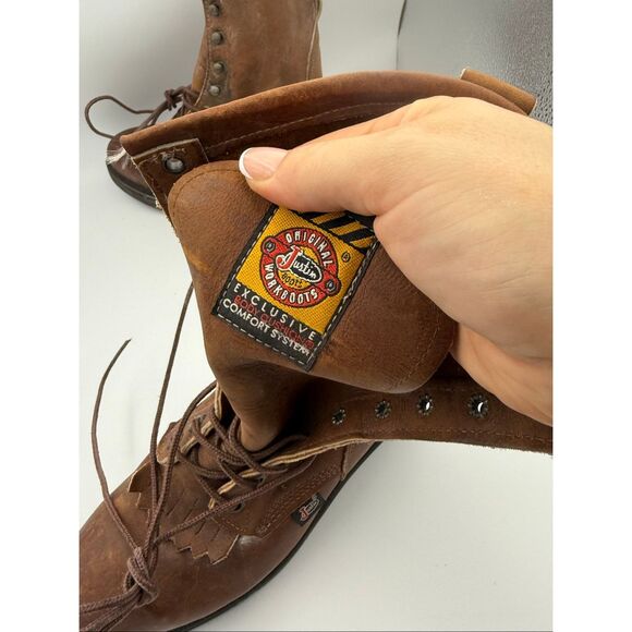 JUSTIN MEN'S LACE UP CAPRICE LEATHER WORK BOOTS SIZE 8D - Picture 9 of 9